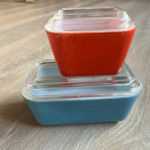 Vintage Pyrex 4 Pc Blue + 502B Bread Dish Refrigerator Storage Containers W/ Lid - Picture 1 of 12