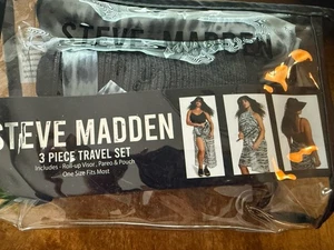 Steve Madden verstaubare Mütze Überwurf und durchsichtiger Reißverschluss Tragetasche Reise Trio Geschenkset neu ohne Etikett - Bild 1 von 3
