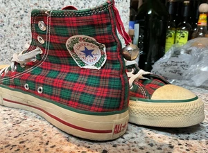 USA VINTAGE CONVERSE ALL STAR CHRISTMAS PLAID BELL HI SNEAKERS TAGLIA 10 ETICHETTA BLU - Foto 1 di 11