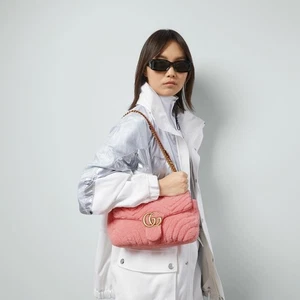 Gucci GG MARMONT SMALL Pink shearling chevron SHOULDER BAG - BNWT - Picture 1 of 12