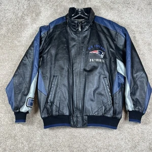 New England Patriots NFL Leather Jacket Mens XL Black Blue Gray - Picture 1 of 14