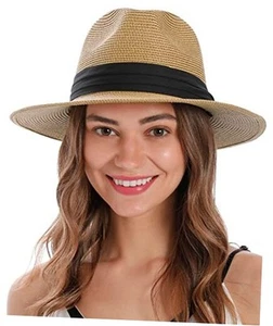 Mens Women's Wide Brim Straw Panama Sun Hat - Picture 1 of 7