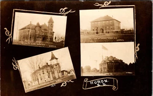 HURON, SOUTH DAKOTA - OLD REAL PHOTO POSTCARD OF LANDMARKS IN TOWN - Picture 1 of 2
