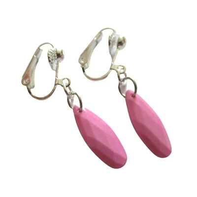 Ohrclips Tropfen Anhänger rot rosa hellblau blau violett schwarz Clips 3,5 cm  - Bild 1 von 2