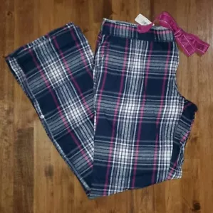 NWT Women's Cute Vintage Aerie Pajama Sleep Pants - Blue Pink Plaid Velvet Tie - Picture 1 of 5