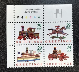 1992USA #2711-2714 29c Toys Christmas Greetings - Plate (P44444) Block of 4 Mint - Picture 1 of 1