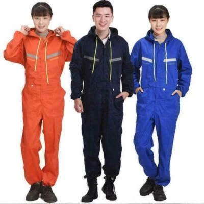 Men Hooded Coveralls Overalls Workwear Mechanic Jumpsuit Protective Reflective - Image 1 of 4