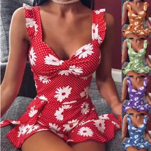 Damen-Minikleid Mit Rüschen Und Blumenmuster Lässiges Lockeres Sling-Kleid ✚ - Zdjęcie 1 z 26