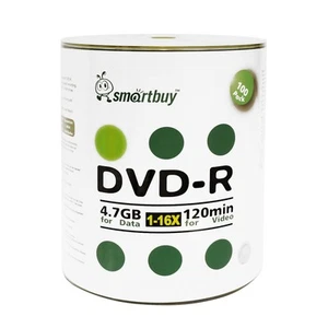 Smartbuy DVD-R 16X 4.7GB/120Min Logo Top (Non-Printable) Blank Media Record Disc - Picture 1 of 13