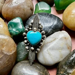 Sterling Silver & Kingman Turquoise Heart Ring Size 7 - Picture 1 of 8