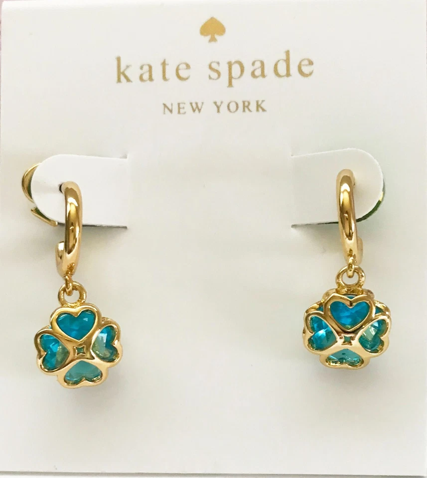 Pendientes colgantes Kate Spade tono dorado trébol azul circonita cúbica Foto 1 de 1