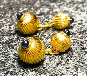 Heated Blue Sapphire Gemstone With 18k Gold Plated Silver Cufflink #1911 - Picture 1 of 5