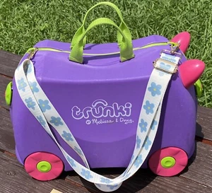 Melissa & Doug Trunki Ride-On Suitcase CarryOn Luggage Purple + Saddle Bags ++VG - Picture 1 of 13