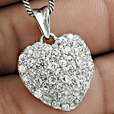 Bianco Zircone Cubico Cuore Ciondolo 925 Argento Sterling Donna Regalo Gioielli - Immagine 1 di 4