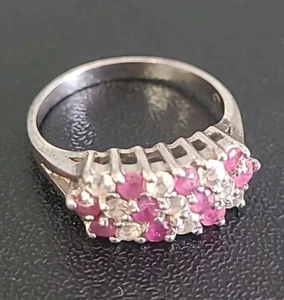 Size 8 Sterling Silver Ring Unique Vintage Mauve Clear Ring Stunning  Lot#13 - Picture 1 of 10