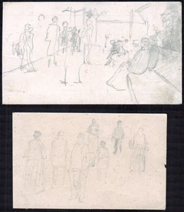 Two (2) two-sided drawings by Russian artist M.Mikhailov Figures and silhouettes - Foto 1 di 2