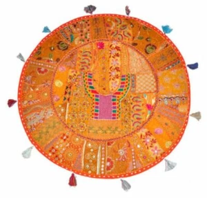 18" Cushion Cover Cotton Ethnic Patchwork Embroidered Decor Footstool Floor Seat - Picture 1 of 4