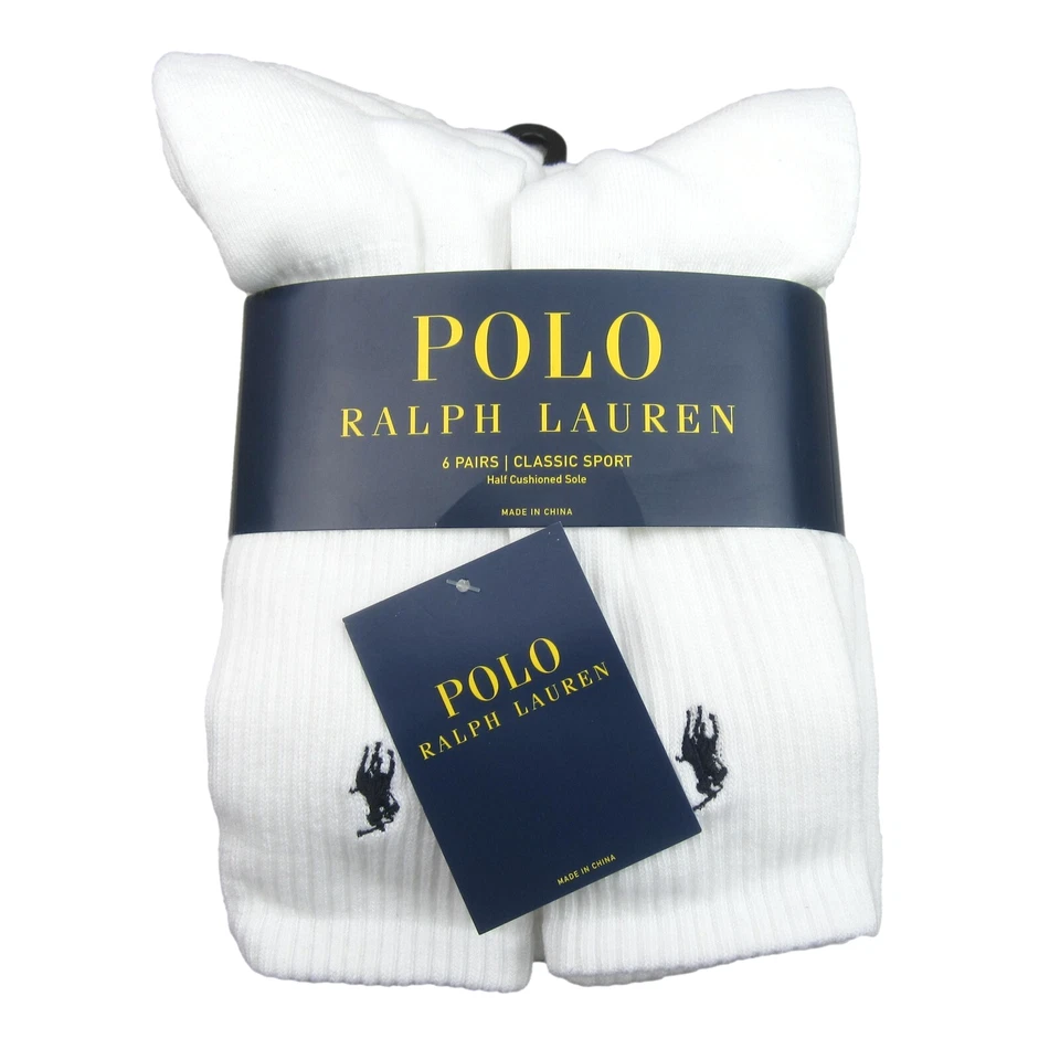 Polo Ralph Lauren Socks Athletic Classic Sport Crew White 6pair Cushioned 72