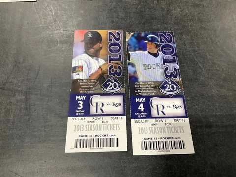 ROCKIES 2013 TICKET STUB 5/3/13-5/4/13 VS RAYS Cover