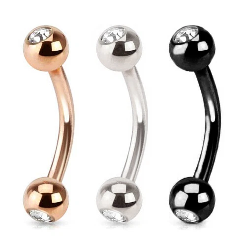 1,2x8x3mm 3er Set O.Singolarmente Sopracciglia Piercing Banana Zirconi Crystal - Immagine 1 di 1