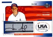 2004 Upper Deck USA Baseball 25th Anniversary Jason Giambi Autograph #16/60!