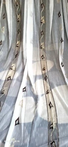 ITALIAN METALLIC WHITE/SHINE BEIGE SEMY Sheer Remnants SIZE W 2yd.15"" X 3yd.4" - Picture 1 of 13