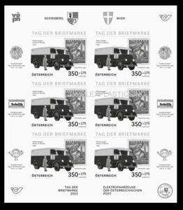 AUSTRIA 2023 BLACK PRINT SHEET STAMP ON STAMP TRUCK STAMPS ON STAMPS 19126-5 - Picture 1 of 1