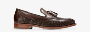 COLE HAAN Washington Grand Brown Sz 11.5 M Men Leather Weave Woven Penny Loafers - Picture 1 of 7