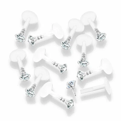 10 Pc Prong Set CZ Bio Flex Push In Ear Cartilage Helix Labret MonroeTragus 16G - Image 1 of 3