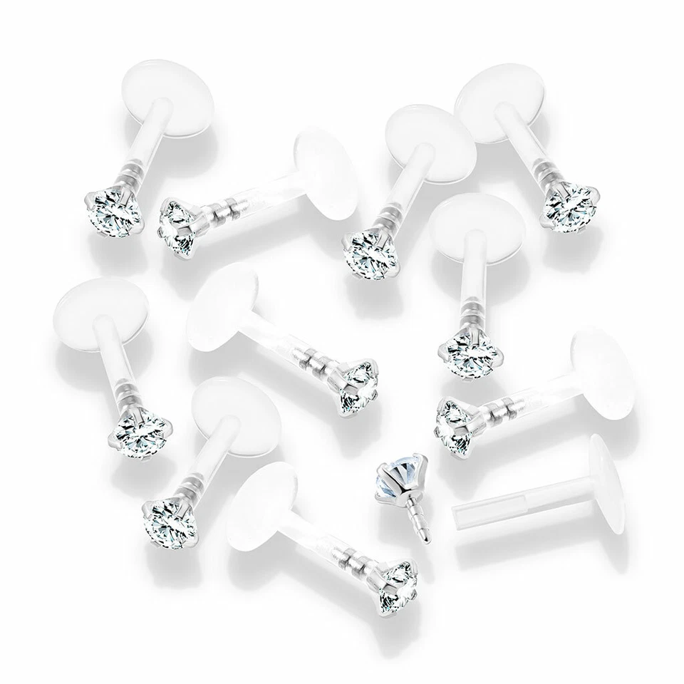 Conjunto de 10 pinos CZ Bio Flex cartilagem hélice Labret MonroeTragus 16G - Imagem 1 de 3