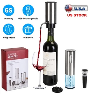 Rechargeable Electric Wine Gift Set Foil Cutter and Bottle Opener for Home Bar - Picture 1 of 16