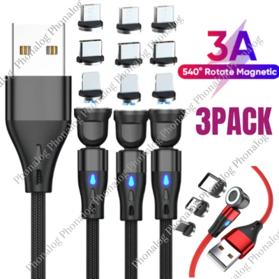 540°Rotate Magnetic Charger Cable Fast Charging Type C Micro For iPhone Samsung - Image 1 of 4