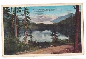 MENDENHALL GLACIER and AUK LAKE Near Juneau Alaska Postcard AK Linen 1942 - Picture 1 of 2