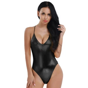 Damen Wet Look Cami Riemen Weste ärmellos Body Trikot Top Übergrößen - Bild 1 von 12