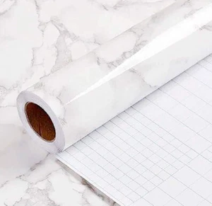 16"X120" White Gray Contact Paper Peel and Stick Wallpaper Marble Removable Wall - Picture 1 of 7