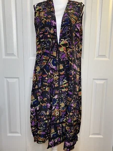 Women's LulaRoe Sleeveless Duster Cardigan Open Front Black Floral Size Medium - Picture 1 of 4