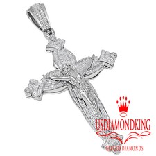 XL 3.5'' Real Genuine Diamond Crucifix Cross Pendent Charm 10K White Gold Finish