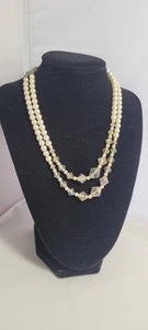 Mid Century Vtg Aurora Borealis And Cream Pearl Necklace Estate Piece - Picture 1 of 5