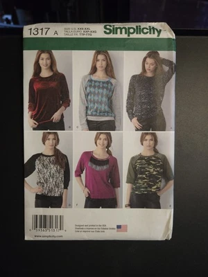 Simplicity 1317 Easy Sz XXS-XXL Raglan Sweater Warm Boat Comfy Slouchy Shirt Top - Image 1 of 3