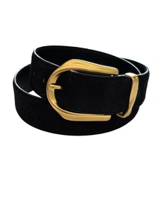 Leather Shop Accessories Black Suede Leather Women's Belt Brushed Gold Sz Large - Picture 1 of 6