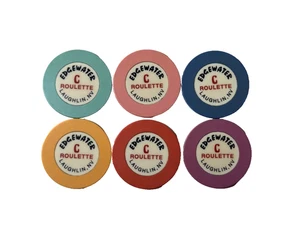 Edgewater (6 Roulette Casino Chips) "C" Laughlin Nevada Set - Foto 1 di 5