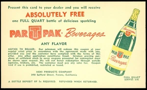 AD CARD FOR PAR T PAK BEVERAGES - FRESNO, CA - Picture 1 of 1