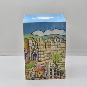 Tzedakah Charity Box handbemalt Altstadt Jerusalem Holz 5,5" Höhe Spardose 3,5" breit - Bild 1 von 24