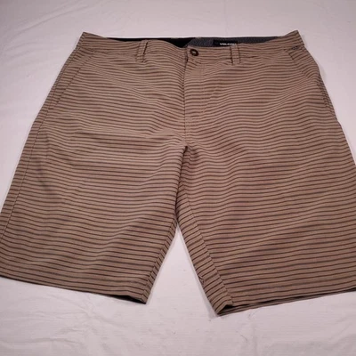 Volcom Surt Turf Mens Shorts 38 Beige 4 Way Stretch Beach Ocean Stripe Skate - Image 1 of 4