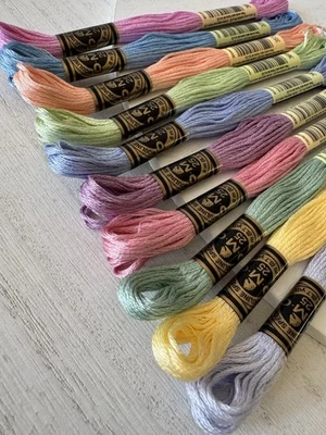DMC Cotton Embroidery Floss Thread~Lot of 10 Skeins~Rainbow/Pastel Color Set - Image 1 of 4