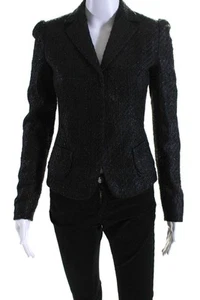 Elie Tahari Womens Two Button Notched Lapel Tweed Blazer Jacket Black Size 0 - Picture 1 of 7