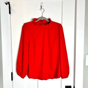 J.Crew Rüschenkragen Top in 365 Krepp knallrot Preppy Karriere Ballonärmel M Neu mit Etikett - Bild 1 von 6