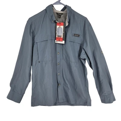 Eddie Bauer Shirt Mens Medium Blue Vented Fishing Roll Tab Button Up Mesh Lined - Image 1 of 4