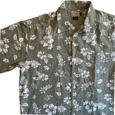 Arizona Jean Company Mens Hawaiian Shirt Large Aloha Floral Green Button Up - Image 1 of 4