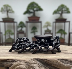 Wood display stand easel, bonsai tree pot display, handmade sculpture, size 6.5" - Picture 1 of 12